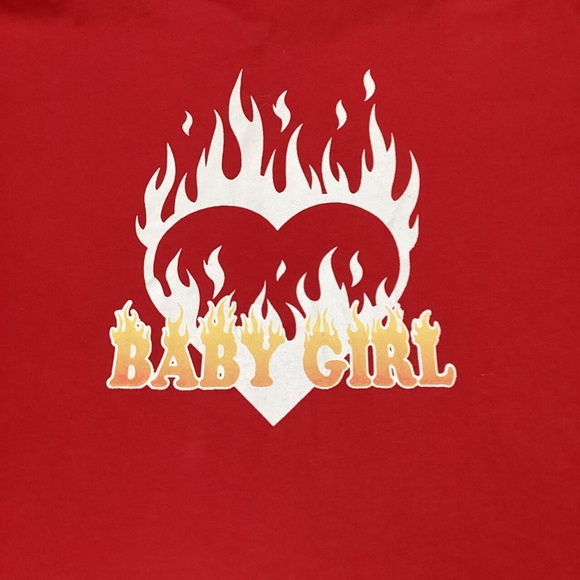 Orange Kiss Women’s Red Cropped Cotton Collared Polo White Flaming Heart - Picture 2 of 4